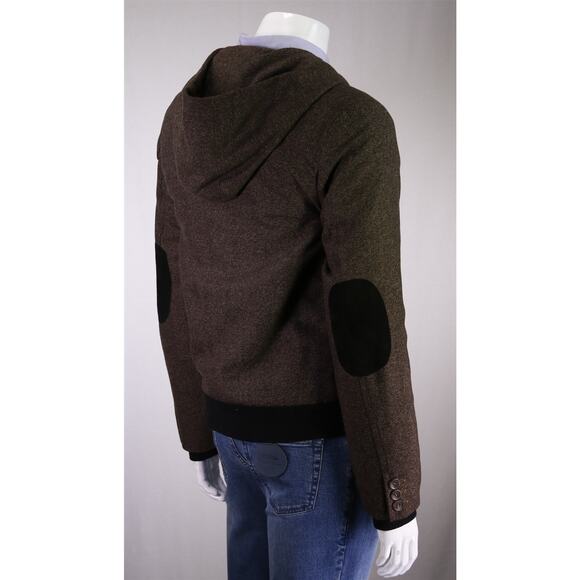 La Merde Brown Herringbone Hooded Bomber Jacket Coat Men's Medium - Picture 6 of 9